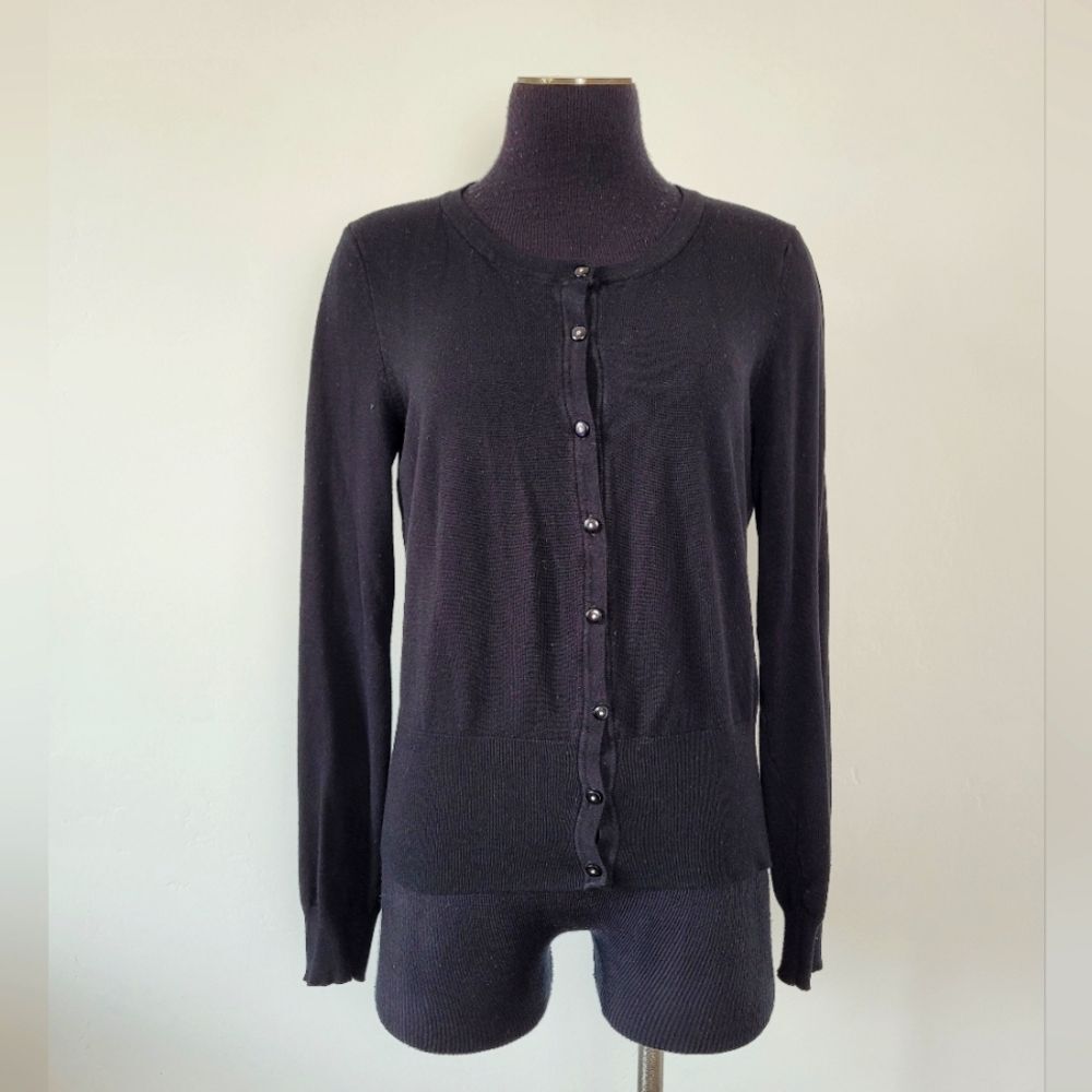 Pina Rossi Black Cardigan Sweater Preppy Twee Uniform School Dark Academia M